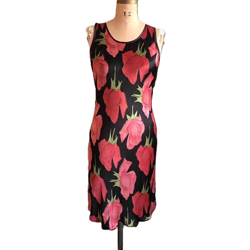 Vintage 90s Y2K Miss Selfridges slip dark florals fitted satin dress